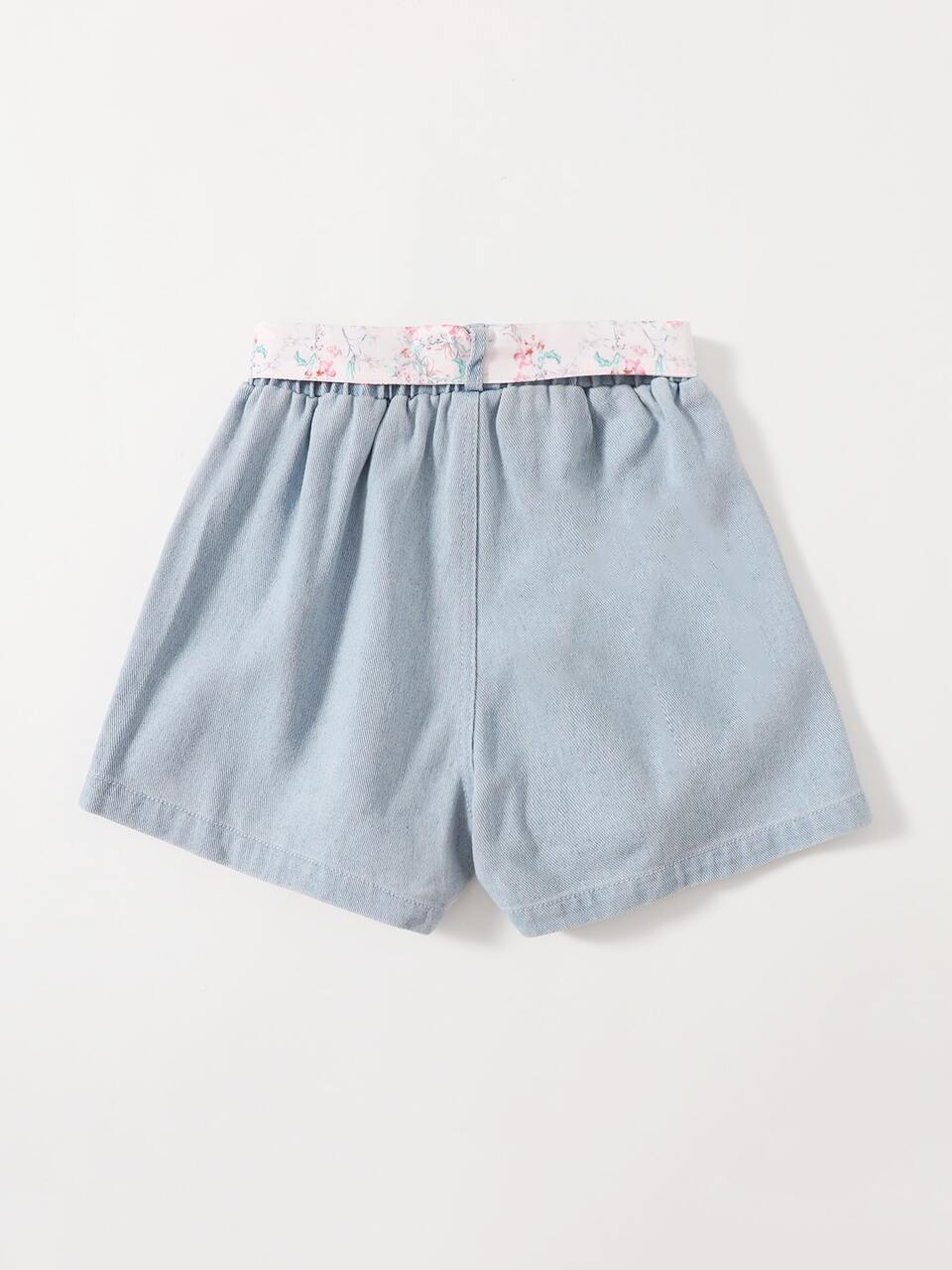Girls Slant Pocket Belted Denim Shorts