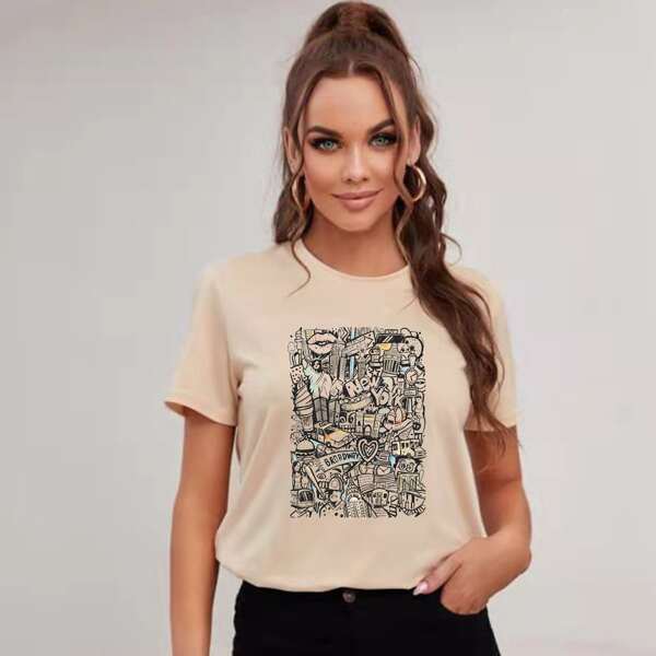 

Letter Graphic Short Sleeve Tee, Apricot