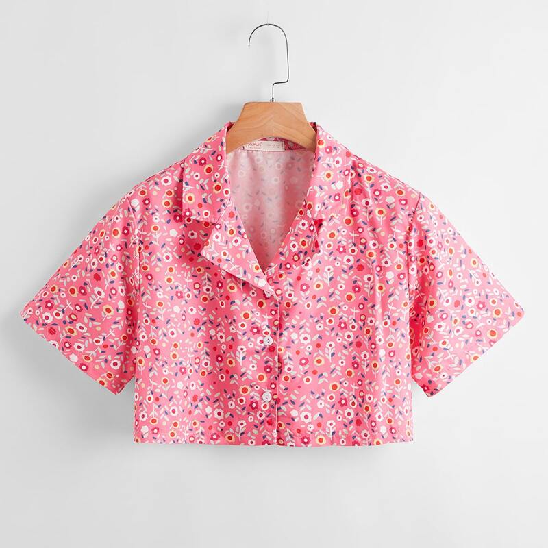 

Ditsy Floral Button Front Blouse, Pink