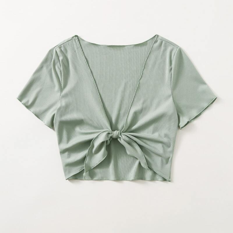 

Solid Tie Front Crop Top, Mint green