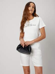 SHEIN Unity Linen Bermuda Shorts - White - View 1