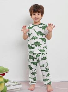 SHEIN 小男童恐龍圖案上衣和褲子睡衣套裝 - 彩色 - 查看 1
