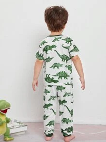 SHEIN 小男童恐龍圖案上衣和褲子睡衣套裝 - 彩色 - 查看 2