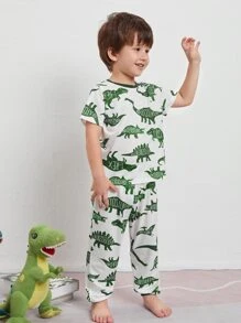 SHEIN 小男童恐龍圖案上衣和褲子睡衣套裝 - 彩色 - 查看 3