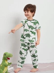 SHEIN 小男童恐龍圖案上衣和褲子睡衣套裝 - 彩色 - 查看 4