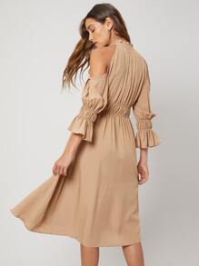 SHEIN VCAY Gathered Flowy Midi Dress - Khaki - View 2