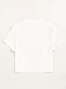 SHEIN Unity Camiseta tejida de canalé de cuello alto - Blanco - Ver 2