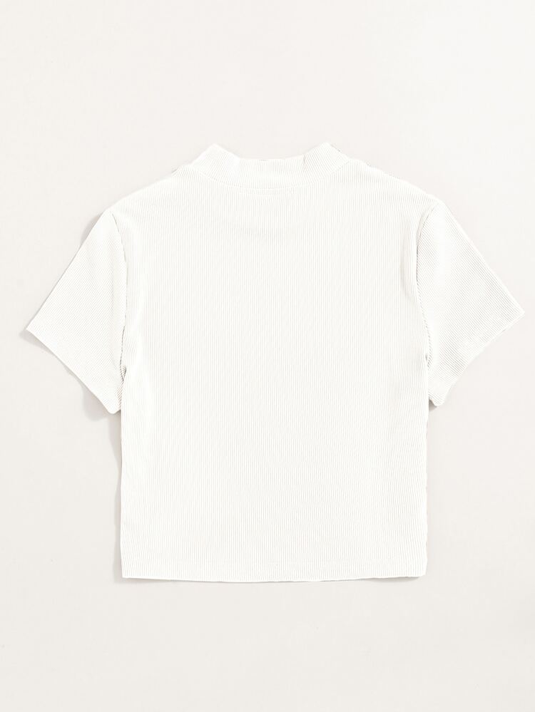 SHEIN Unity Mock Neck Rib Knit Tee - White - View 2