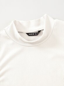 SHEIN Unity Camiseta tejida de canalé de cuello alto - Blanco - Ver 3