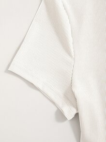 SHEIN Unity Camiseta tejida de canalé de cuello alto - Blanco - Ver 4