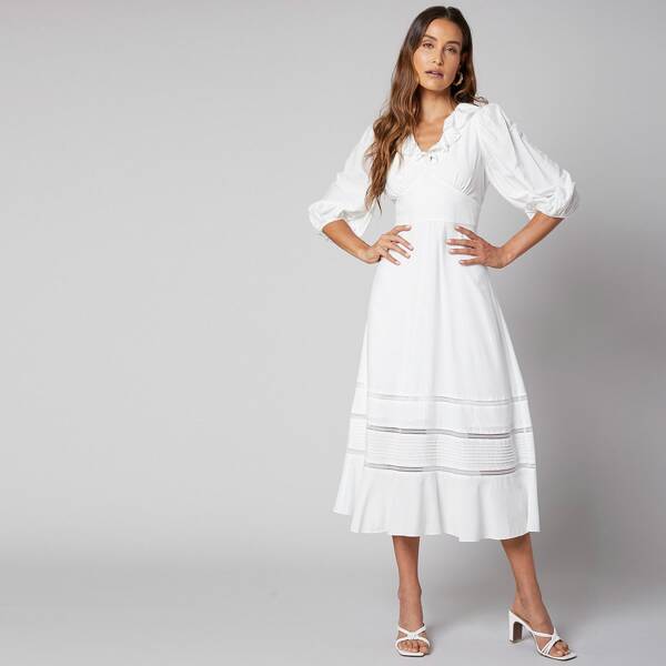 

CUPRO BALLOON SLEEVE DRESS, White