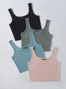 SHEIN Unity 4 piezas top tank corto unicolor - Multicolor - Ver 3