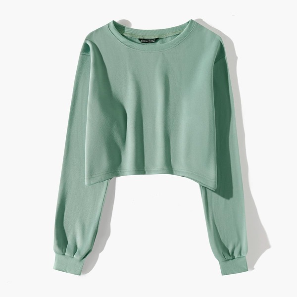

1pc Drop Shoulder Crop Thermal Sweatshirt, Mint green