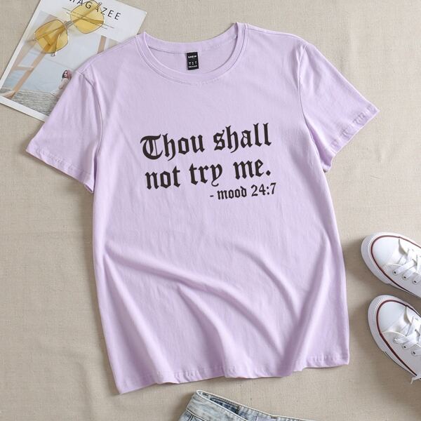 

Slogan Graphic Crew Neck Tee, Lilac purple