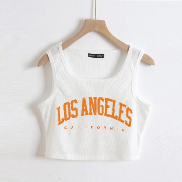 

Letter Graphic Rib-knit Tank Crop Top, White