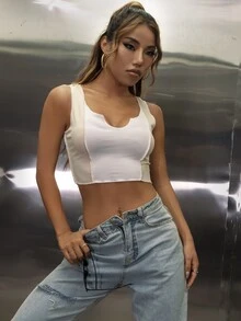 西裝領拼色背心短版上衣