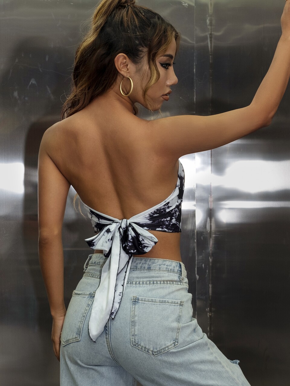 Tie Dye Knotted Backless Tube Bandana Top