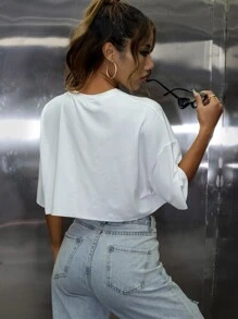 SHEIN Unity Camiseta Con Gráficos De Letras Y Dobladillo Sin Procesar - Blanco - Ver 2