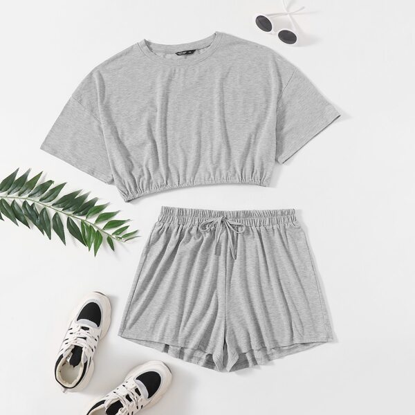 

Plus Drop Shoulder Tee & Knot Front Shorts, Light grey