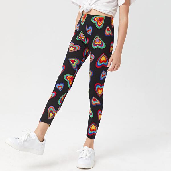 

Girls Heart Print Leggings, Multicolor