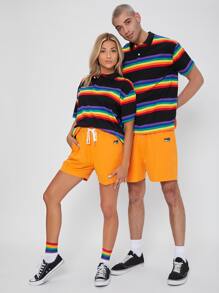 Manfinity 1 PC LGBT Rainbow Striped Shorts - Orange - View 1