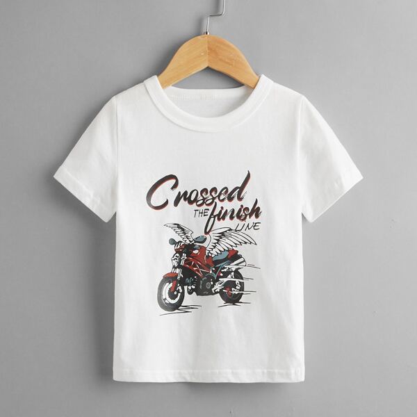 

Toddler Boys Motorcycle And Slogan Graphic Tee, White