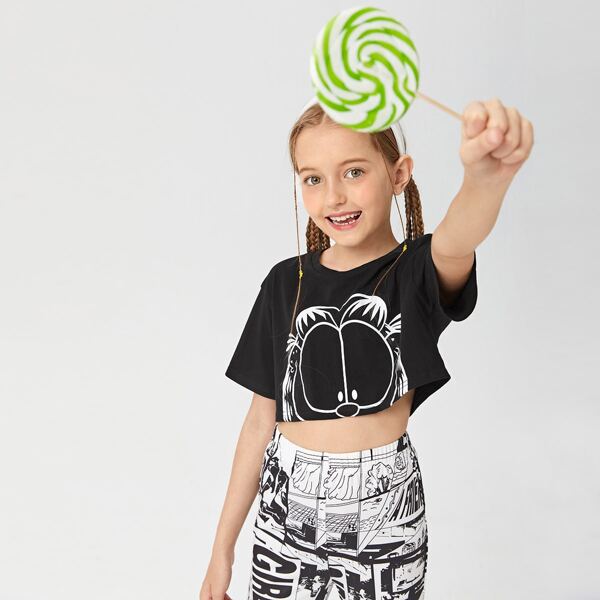 

Girls Cartoon Graphic Tee, Black