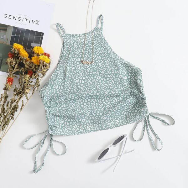 

Drawstring Ruched Leopard Cami Top, Multicolor
