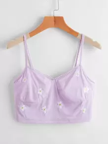 休閒刺綉 羅紋針織花卉印花女士背心 - 紫丁香色 - 查看 1