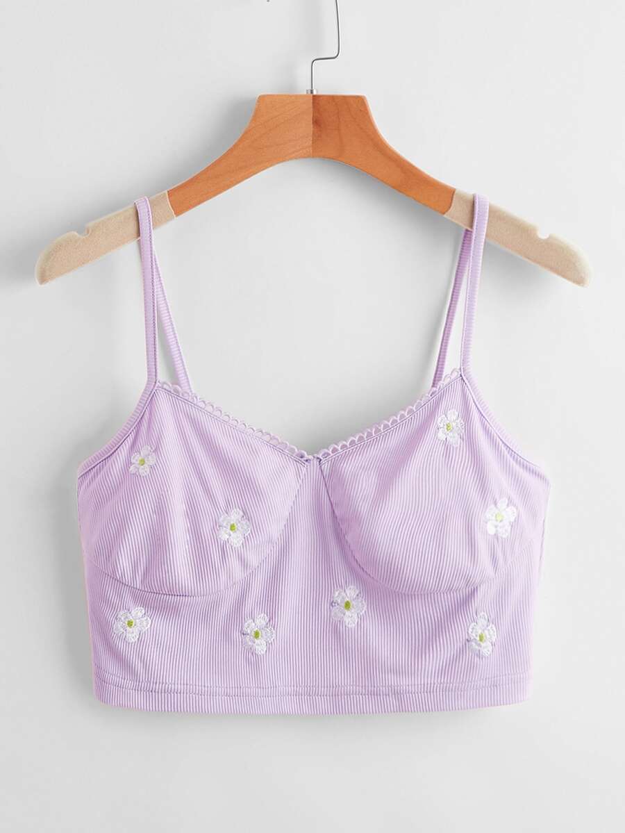 休閒刺綉 羅紋針織花卉印花女士背心 - 紫丁香色 - 查看 1