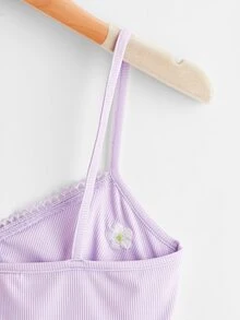 休閒刺綉 羅紋針織花卉印花女士背心 - 紫丁香色 - 查看 3