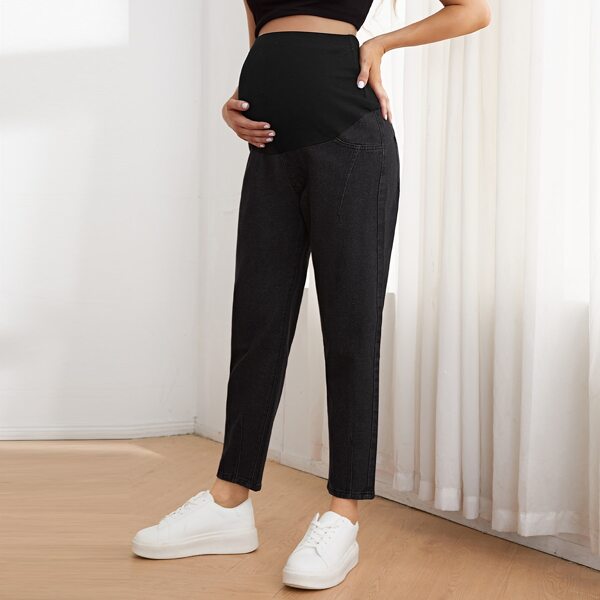 

Maternity Contrast Waist Mom Fit Jeans, Black