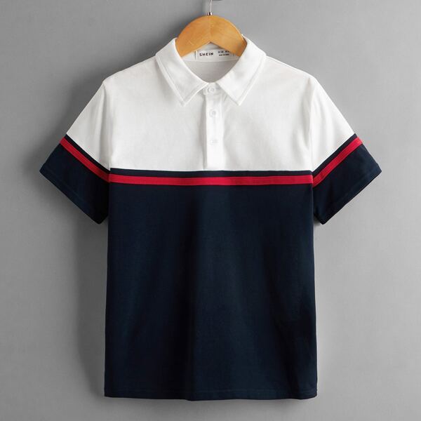 

Boys Colorblock Polo Shirt, Blue and white