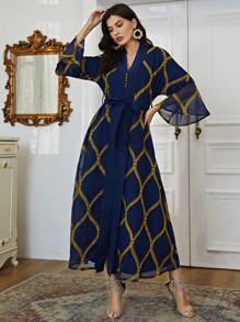 Al Najma 貼花自繫帶荷葉邊袖洋裝 - 藏蓝色 - 查看 1