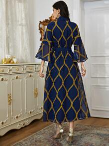 Al Najma 貼花自繫帶荷葉邊袖洋裝 - 藏蓝色 - 查看 2