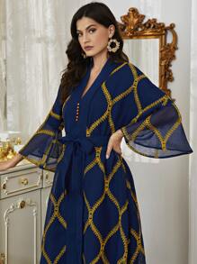 Al Najma 貼花自繫帶荷葉邊袖洋裝 - 藏蓝色 - 查看 5