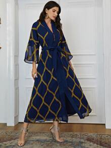 Al Najma 貼花自繫帶荷葉邊袖洋裝 - 藏蓝色 - 查看 6