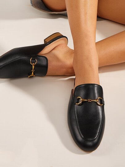 2025 Autumn Summer Backless Flats Women, New Slip-On Mules Shoes, Flat Ballerina Slippers With Metal Buckle, Casual Loafers