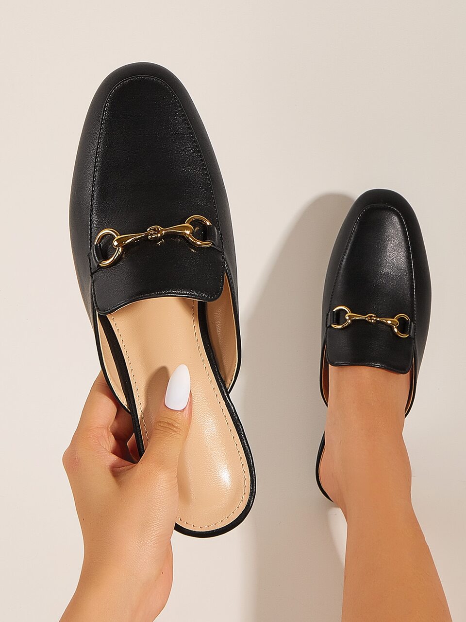 2025 Autumn Summer Backless Flats Women, New Slip-On Mules Shoes, Flat Ballerina Slippers With Metal Buckle, Casual Loafers