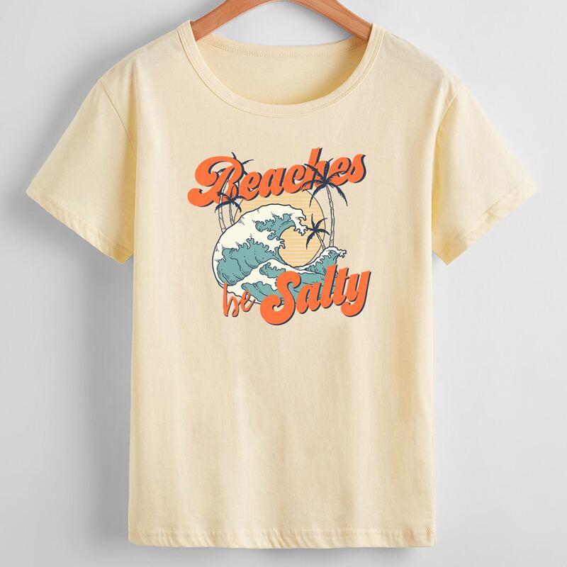 

Letter Wave Graphic Tee, Beige