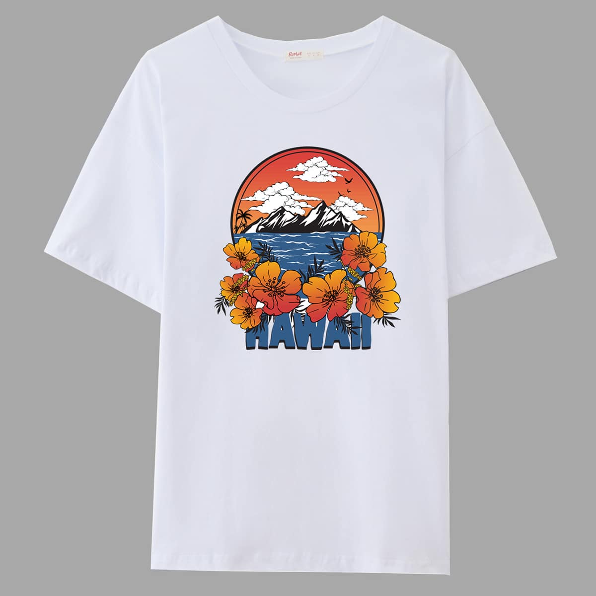 

Letter Floral & Mountain Graphic Oversized Tee, White