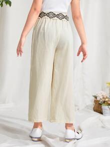 SHEIN Girls Belted Wide Leg Trousers - Apricot - View 2