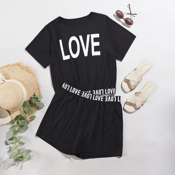 

Plus Letter Graphic Tee With Shorts, Black