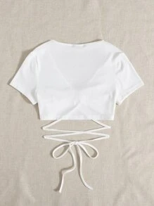 SHEIN Tops de mujeres Lazada Liso Sexy - Blanco - Ver 2