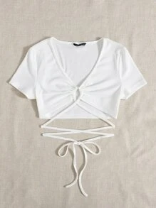 SHEIN Tops de mujeres Lazada Liso Sexy - Blanco - Ver 5