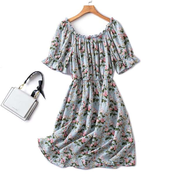 

Plus Allover Floral Frill Bardot Dress, Multicolor