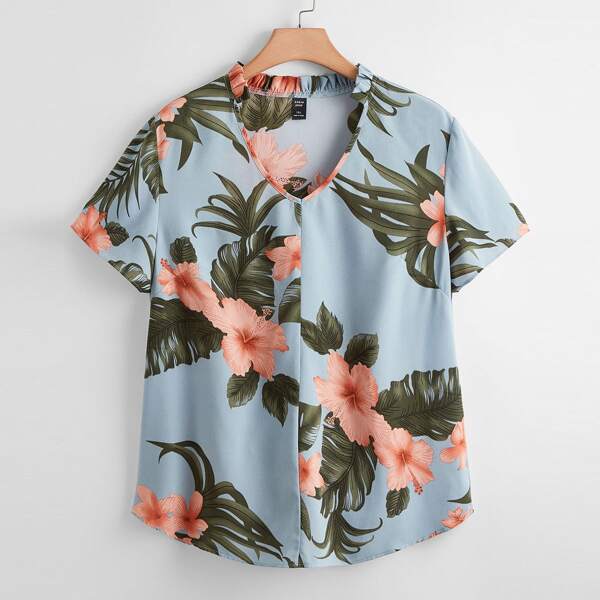 

Plus Tropical And Floral Print Blouse, Multicolor