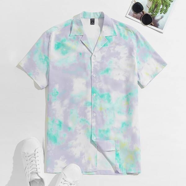 

Men Tie Dye Button Front Shirt, Multicolor