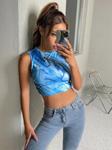 Top corto tank de cuello redondo - Azul - Ver 1