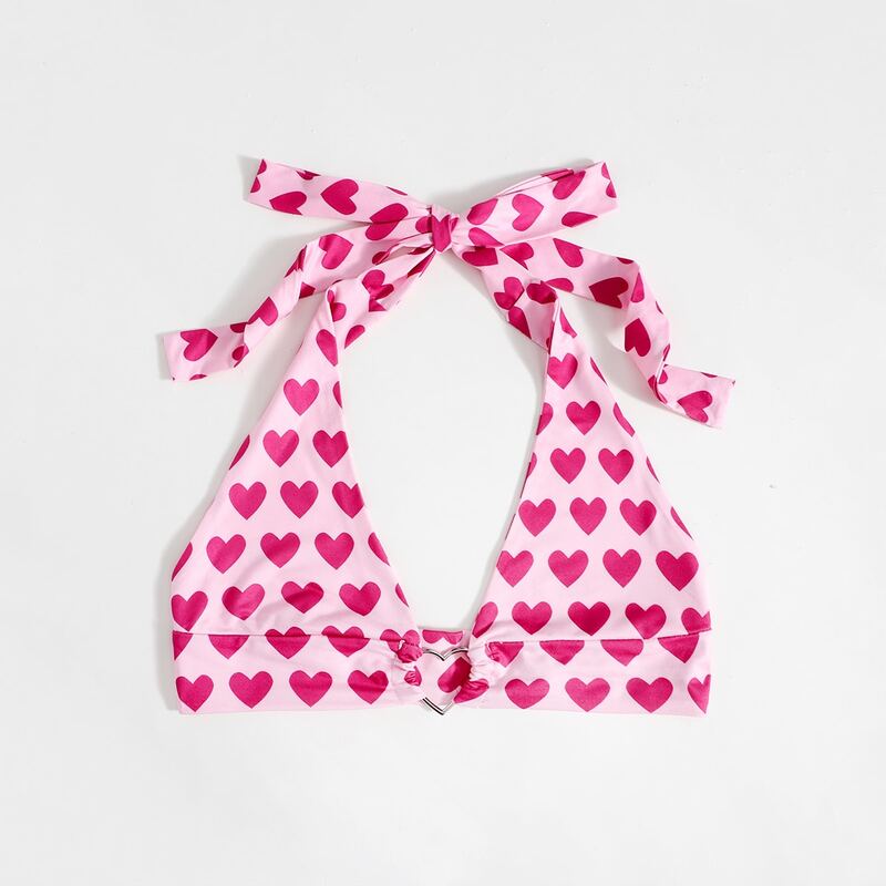 

Heart Print Halter Top, Pink